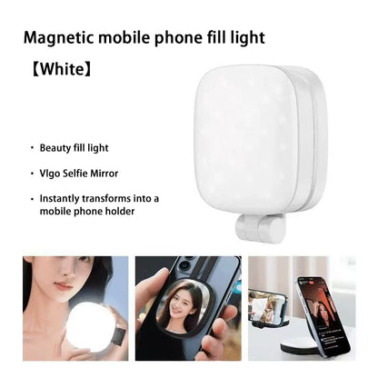 Mobile Phone Magnetic Selfie Fill Light Live Photo Mini Portable Makeup Mirror Foldable Pocket LED Light Mobile Phone Holder